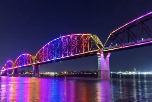 Just 1.5miles from the house, this one-of-a-kind railroad pedestrian bridge spans across the Ohio River connecting Louisville Waterfront/ Downtown to Jeffersonville IN. It's an experience to walk on this bridge!